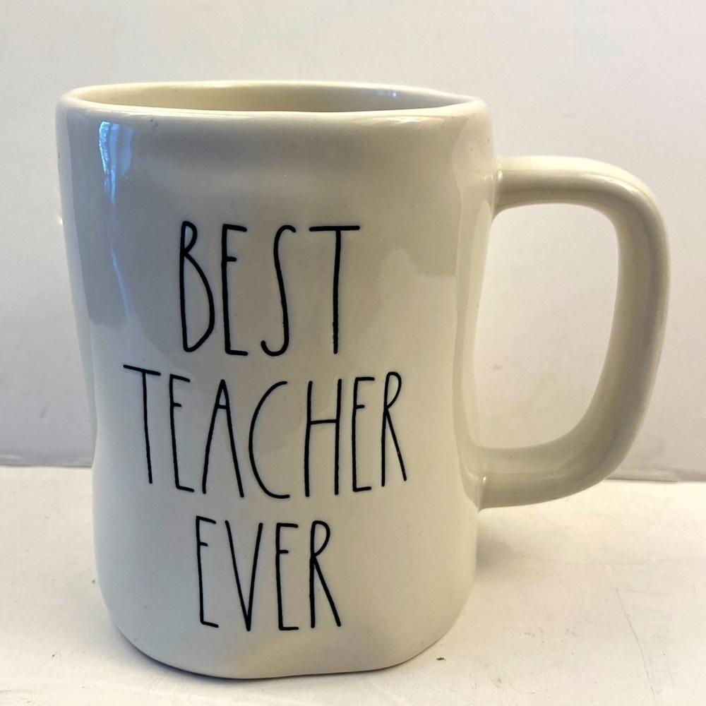 Rae Dunn coffee cup best teacher ever white, black 20 ounces